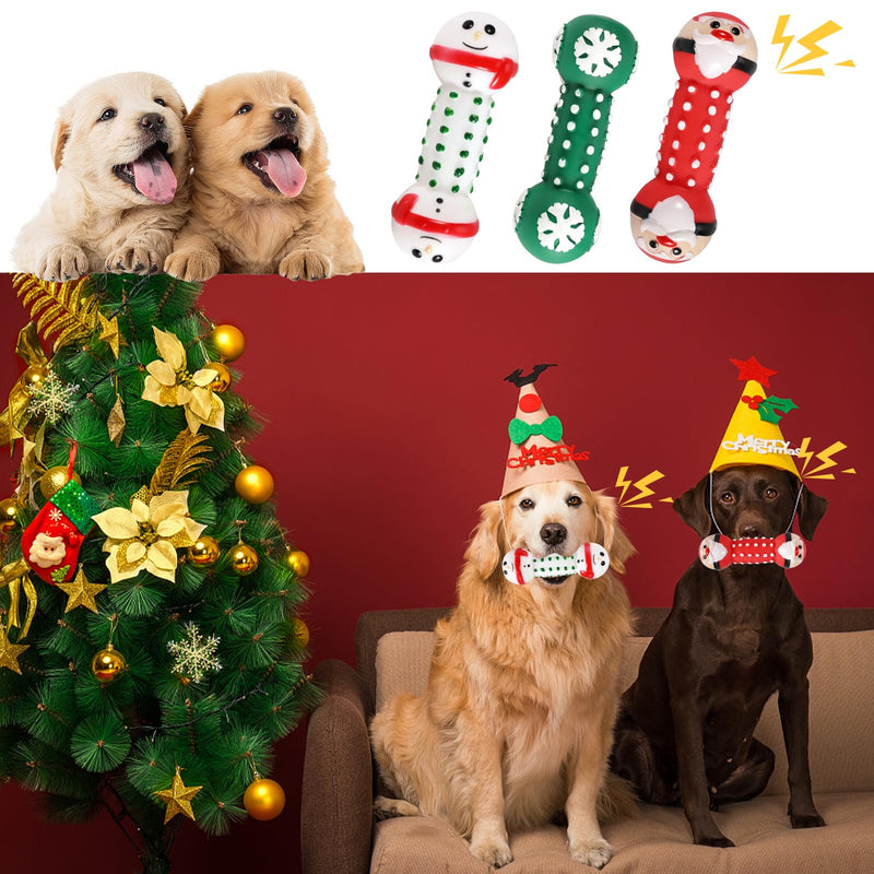 QKURT Pack of 3 Christmas Squeaky Dog Toys, Christmas Dog Chew Toy, Puppy Teeth Cleaning Chew Toy, Pet Interactive Latex Dog Toy for Puppies, Small and Medium Dogs - PawsPlanet Australia