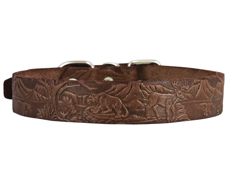 [Australia] - Dogs My Love Genuine Tooled Leather Dog Collar Hunting Pattern Brown 3 Sizes Neck Circumf: 10"-13"; 3/4" Wide 