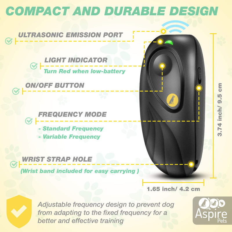 Aspire Pets Ultrasonic Dog Bark Deterrent – Portable Dog Trainer with Wrist Strap Included – Battery Operated Anti Barking Device – Non-Toxic and Pet Friendly – Wide Control Range - PawsPlanet Australia