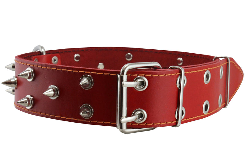 [Australia] - Dogs My Love Real Leather Red Spiked Dog Collar Spikes, 1.75" Wide. Fits 22"-26" Neck, XLarge Breeds 