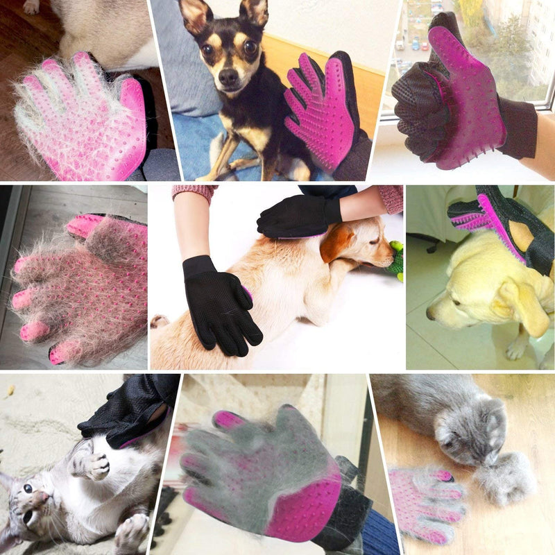 [Upgrade] 2-in-1 Pet Glove:Grooming Tool/Pet Hair Remover Mitt with Enhanced Five Finger Design–Effective Cat and Dog Hair Remover Mitt–Excellent Pet Grooming Kit for Pet Hair Removal,Gentle Massage [Pink, A pair] - PawsPlanet Australia