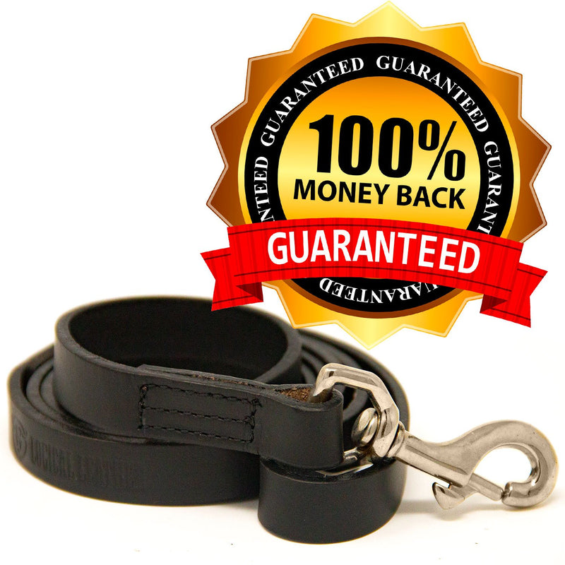 [Australia] - Logical Leather Dog Leash - Best for Training - Water Resistant Heavy Full Grain Leather Lead 4 Foot Black 