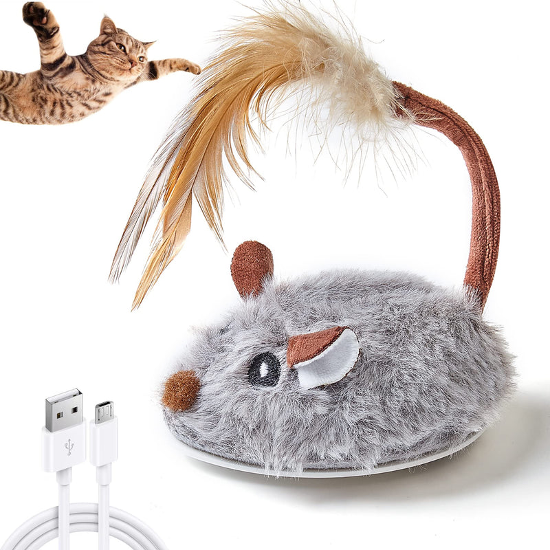 Vealind Cat Toy Electric Play Mouse, Play Mice for Cats with Feather Tail, Interactive Toy Mouse with USB Cable (Grey) Grey - PawsPlanet Australia