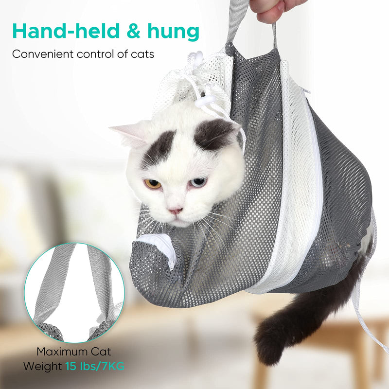 TenHoo Cat Bathing Bag with Calming Muzzle and Anti-Scratch Cat Shoes Silicone Boots, Puppy Dog Adjustable Multifunctional Anti-Bite Shower net Bag for Nail Trimming Bathing Home Pet - PawsPlanet Australia