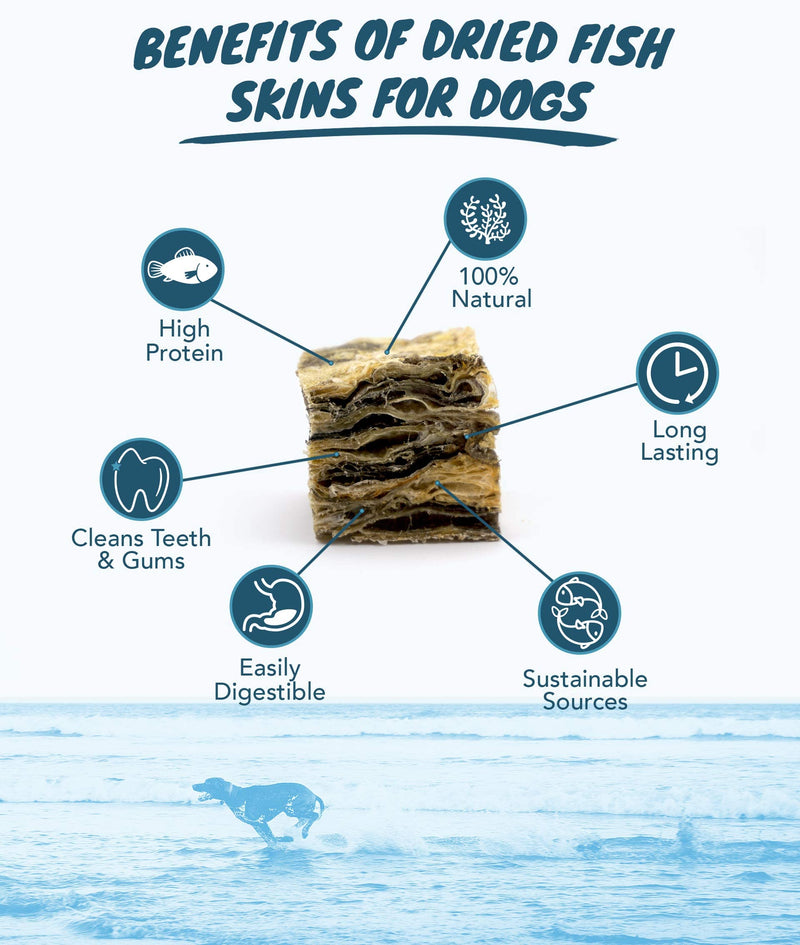 SKIPPER'S Fish Skin Jerky Cubes - Gently Air Dried Dog Treats, Healthy & Natural Treat for Dogs, Hypoallergenic Grain Free, High in Protein & Low Fat | Great for Teeth (Cube Size Large, 1kg Pack) - PawsPlanet Australia