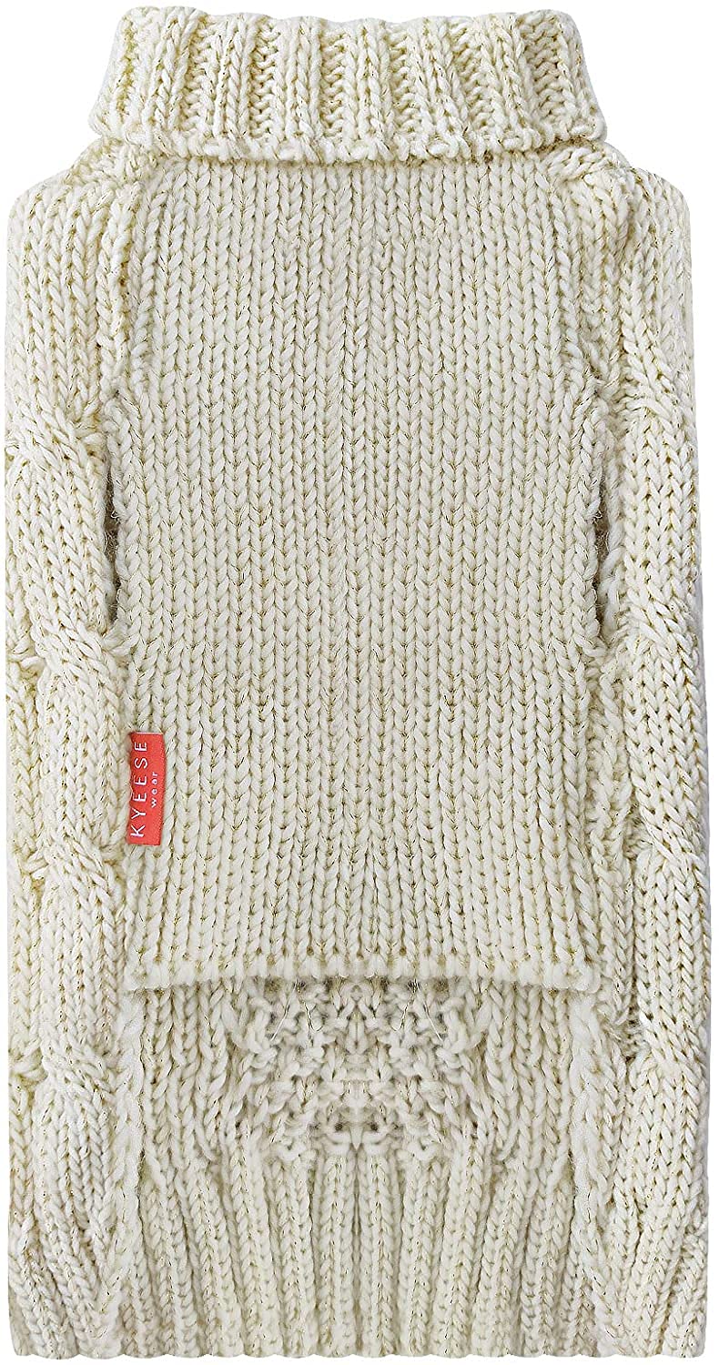 KYEESE Dog Sweaters with Golden Thread Turtleneck Dog Cable Knit Puppy Sweater for Cold Weather X-Small (Pack of 1) Beige - PawsPlanet Australia