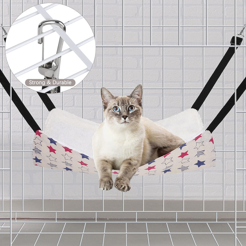 Tiibot 3 Pieces Reversible Hanging Cat Hammock Bed Warm Hanging Bed Pet Cage Hammock for Small Animals with Adjustable Straps and Metal Clasps Resting Sleepy Pad for Small Pet Grey Triangle, Cat Head, Five-pointed Stars 15 x 14 Inches - PawsPlanet Australia