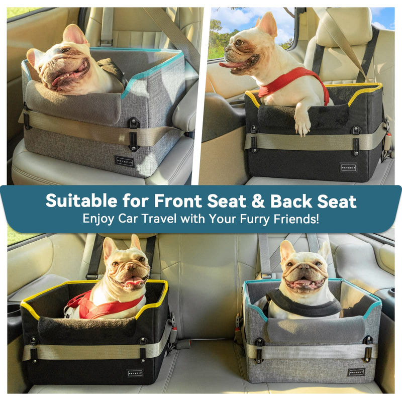 Petsfit Dog Car Seat for Small Dogs, Dog Seat Car Back Seat Front Seat Extra Safe Stable Dog Car Seat with Seat Belt Clip and Plush Cushion for Small Dogs up to 8kg, Gray - PawsPlanet Australia