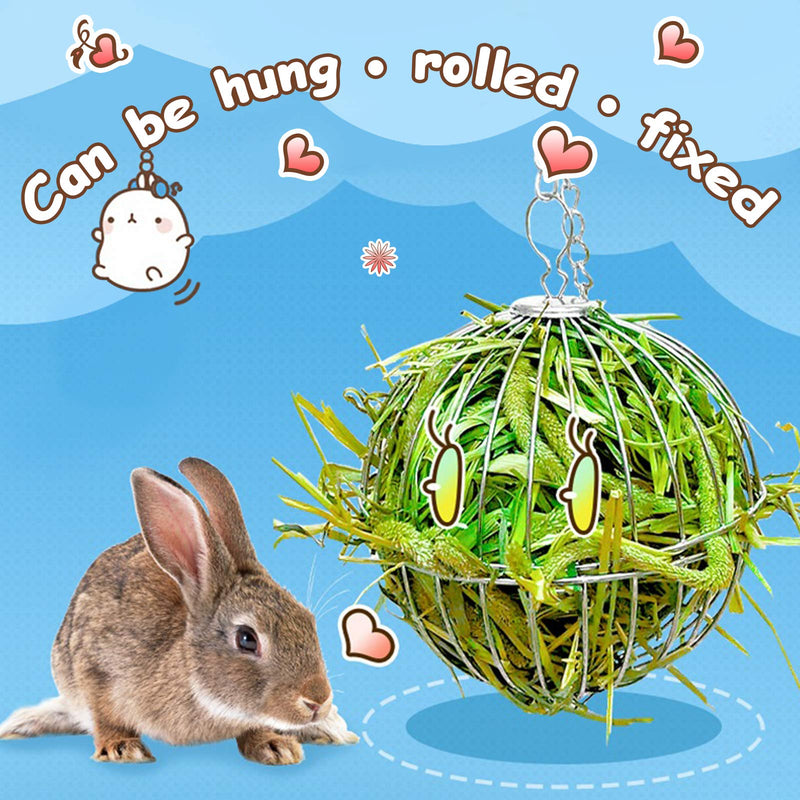 2 Pack Rabbit Hay Feeder Grass Play Hay Ball Chew Toy 2 in 1 Food&Grass Frame Bowls Vegetable Hanging Holder,Small Animals Hay Manger Feeding Dispenser Grass Rack Ball for Hamsters Gerbils Chinchillas - PawsPlanet Australia