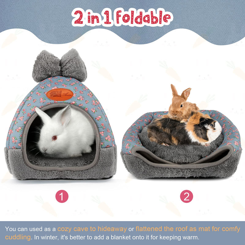 YUEPET Guinea Pig Bed Warm Bunny Cave Beds Cute Bowknot House Big Hideouts Cage Accessorie for Dwarf Rabbits Hamster Bunny Ferrets Rats Hedgehogs Chinchilla Blue - PawsPlanet Australia