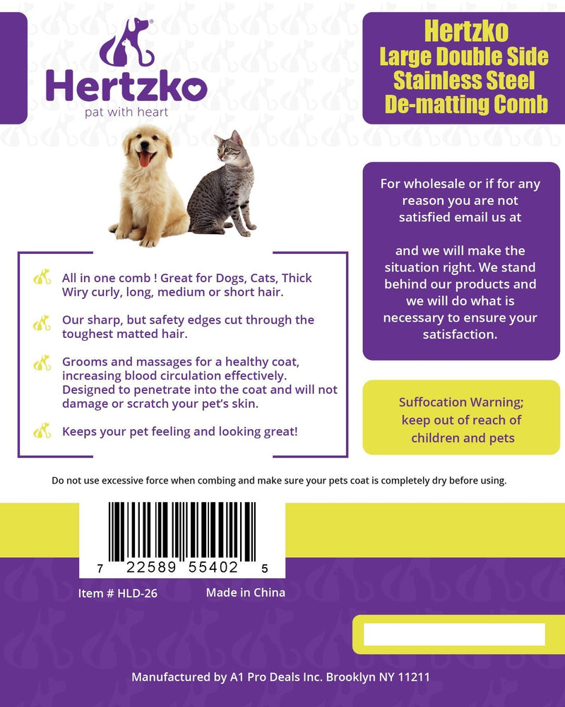 [Australia] - Double Sided Pins and Bristle Brush by Hertzko - For Dogs and Cats with Long or Short Hair - Dense Bristles Remove Loose Hair from Top Coat and Pin Comb Removes Tangles, and Dead Undercoat 