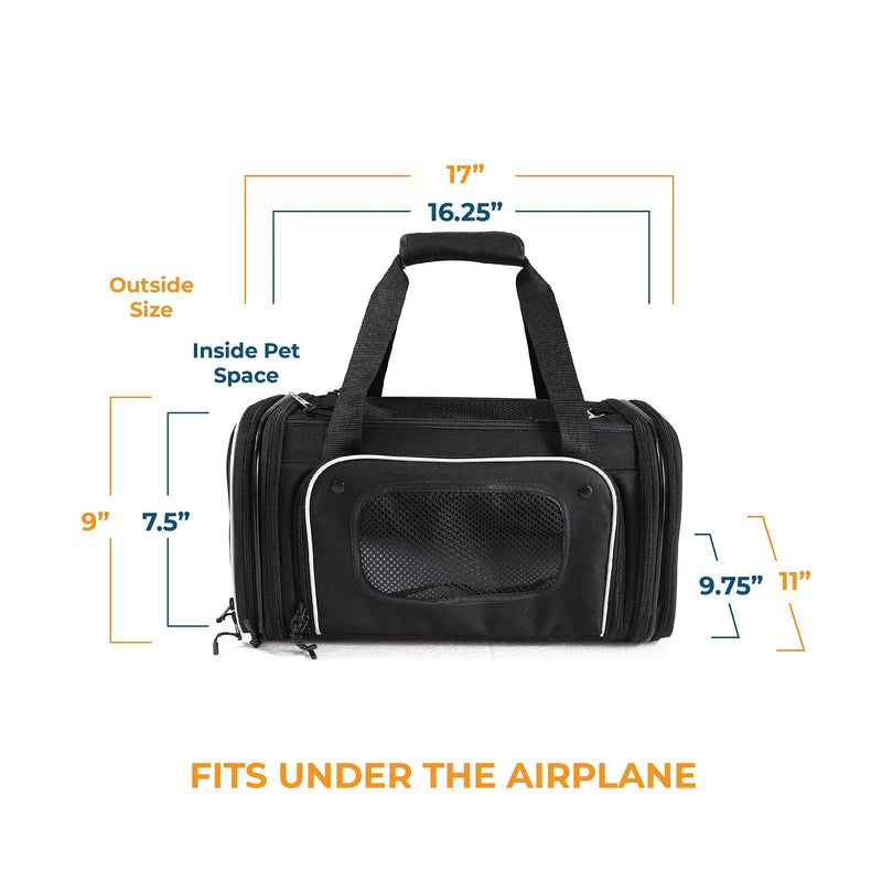Smiling Paws Pets 4-Way Expandable Airline Approved Soft Sided Pet Carrier, Pet Travel TSA Bag for Cats & Dogs, Collapsible Kennel Pet Travel Bag for Airplane, Car & Train, 17x11x9 L/W/H (XS) - PawsPlanet Australia