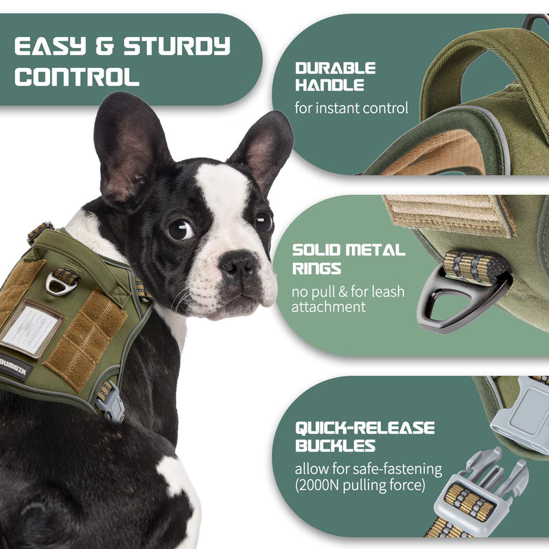 BUMBIN Tactical Dog Harness for Small Dogs No Pull, Famous TIK Tok No Pull Puppy Harness, Fit Smart Reflective Pet Walking Harness for Training, Adjustable Dog Vest Harness with Handle Green S S(Nest 14"-18", Chest 15"-25") Army Green - PawsPlanet Australia