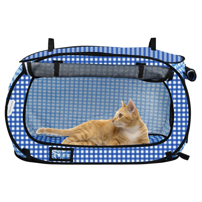 [Australia] - confote Indoor Outdoor Crate Pets, Collapsible Portable Cat Cage Kennel Large Blue 24"x16"x15" Portable Kennel Carrier and Feeding Kit Collection 