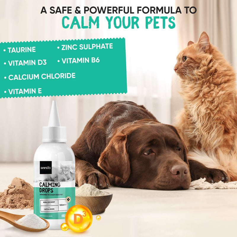 Animigo Calm Supplement For Dogs & Cats - 100ml Calmer Drops - Natural Calm Aid For Travel Sickness, Stress, Barking & Treating Separation Anxiety In Dogs & Cats - Cat & Dog Stress Relief Remedy - PawsPlanet Australia