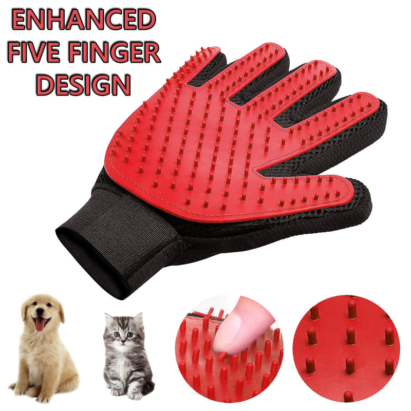 Pet Hair Remover for Dogs & Cats | Smooth Grooming Glove with Enhanced Five Finger Design for Comfort Massage and Hair Removal | Best for Long & Short Fur with 295 Silicone Grooming Tips Ever (Red) Red - PawsPlanet Australia