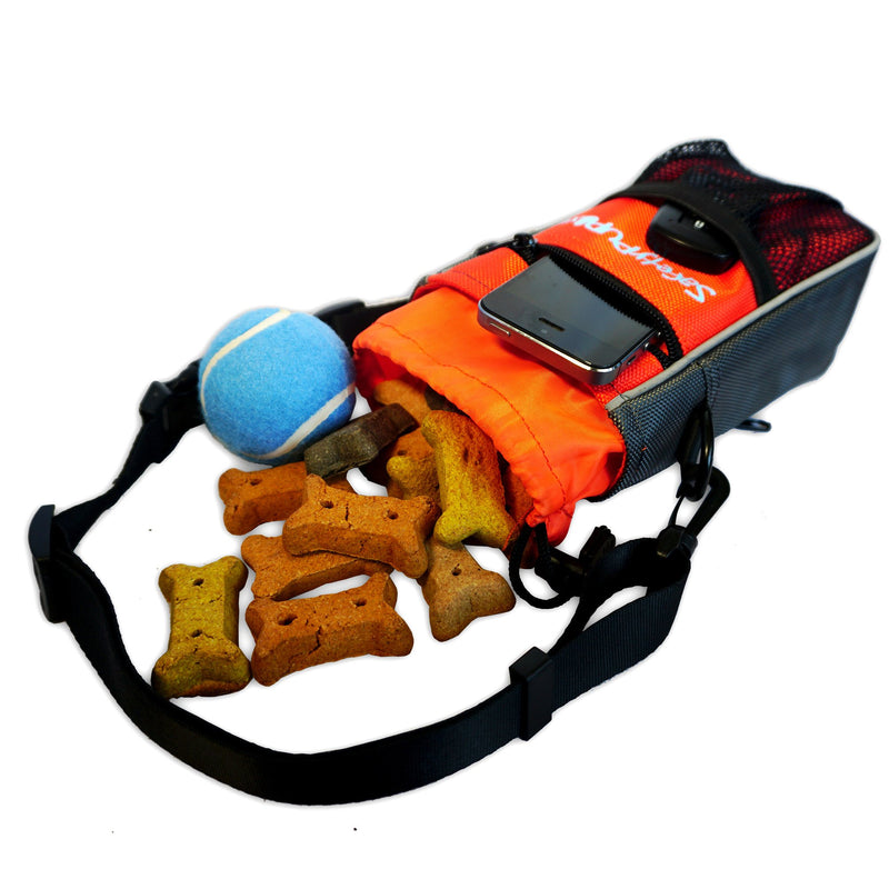 [Australia] - SafetyPUP XD Dog Treat Pouch for Training and Walking Dogs. Carry 3 Ways - Waist Belt, Clip On, or Shoulder Strap. Small, Durable Holder with Waste (Poop) Bag Dispenser and Reflectivity For Visibility Orange 