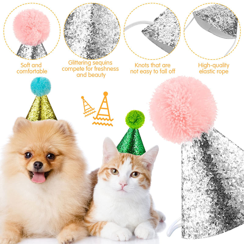 4 Pieces Dog Birthday Hat for Pets Christmas Party Decoration Accessories Pet Headband Hats Charms Grooming Accessories Gold, Silver, Blue, Green - PawsPlanet Australia