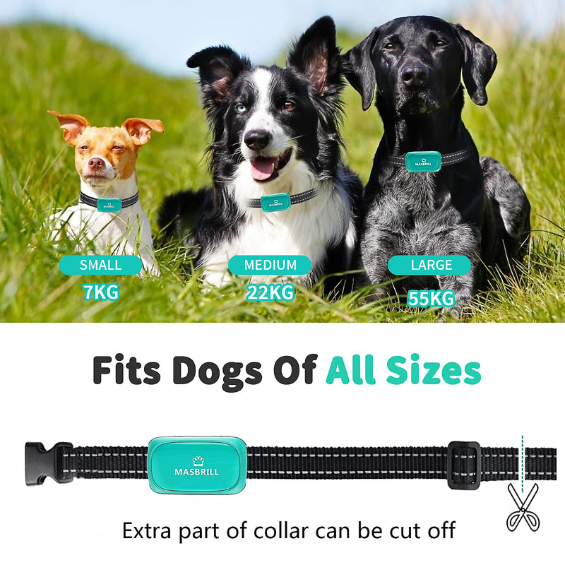 MASBRILL Dog Bark Collar - Rechargeable Anti Barking Collar for Small Medium Large Dogs - No Bark Collar with Adjustable Sensitivity and Intensity Beep Vibration Green - PawsPlanet Australia