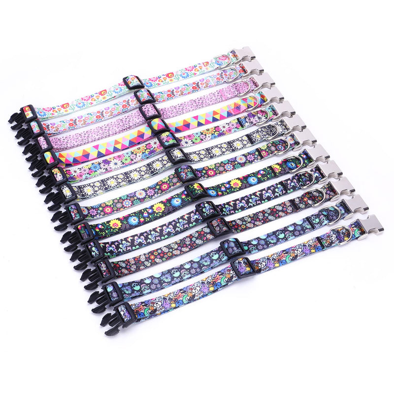 Cute Dog Collar for XS Small Medium Large Dogs, Soft Nylon Pet Collar,3D Print Multicolor Patterns Collars Adjustable for Dogs Girl Boy Puppy Walking Running Training (Luminous Skull L) 4 L for Neck 15-22" - PawsPlanet Australia