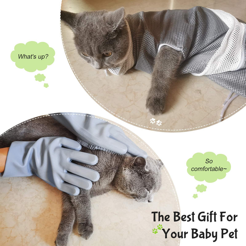 7 Pieces Cat Bathing Bag Set Cat Shower Net Bag with Cat Grooming Gloves Pets Nail Clipper Nail File Tick Remover Tool for Cats Dogs Cleaning Tools - PawsPlanet Australia