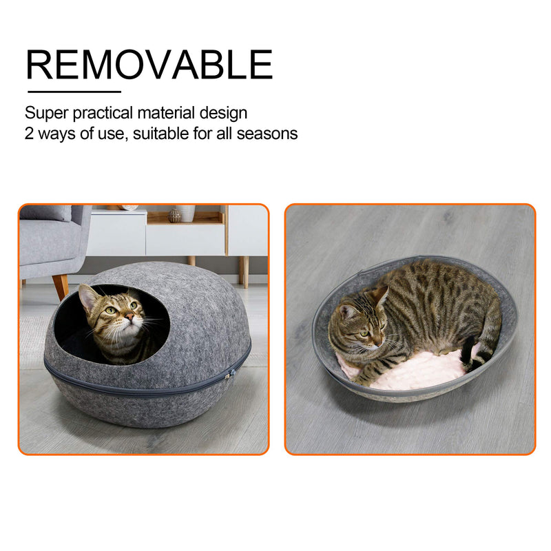 JLDTOP Felt Cat Bed Cave - Eco-Friendly Wool Cat Houses Four Seasons Universal Felt Cat Beds Semi-Closed Removable Cat Bed for Indoor Cats and Kittens Gray Grey - PawsPlanet Australia