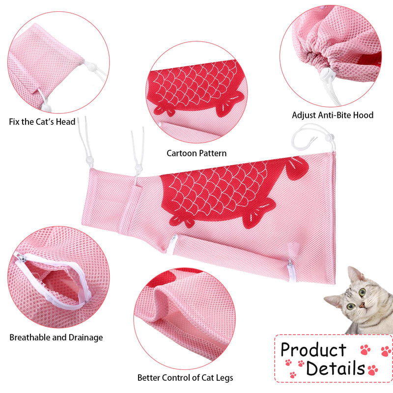 Weewooday 2 Pieces Cute Cat Grooming Bag Cat Bathing Bag Cat Shower Net Bag with Adjustable Drawstring for Shower Nail Trimming Examining Ear Clean Carp, Whale - PawsPlanet Australia