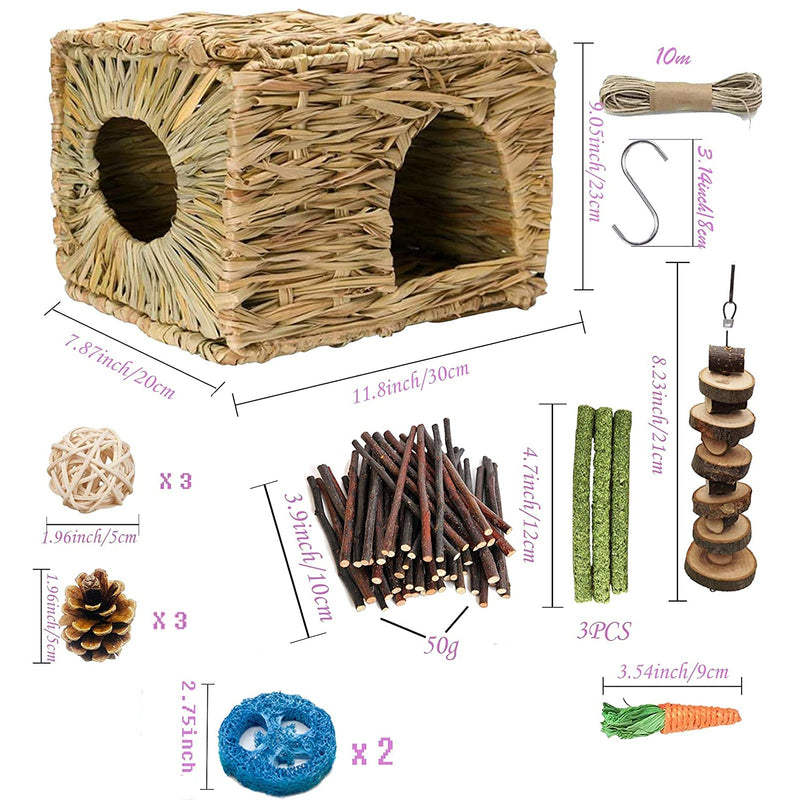 LLGLEU Rabbit Grass House-Hand Woven Edible Natural Grass Hideaway Comfortable Playhouse, Extra Large Grass House for Rabbits for Guinea Pigs Rabbits and Small Animals to Play,Sleep and Eat - PawsPlanet Australia