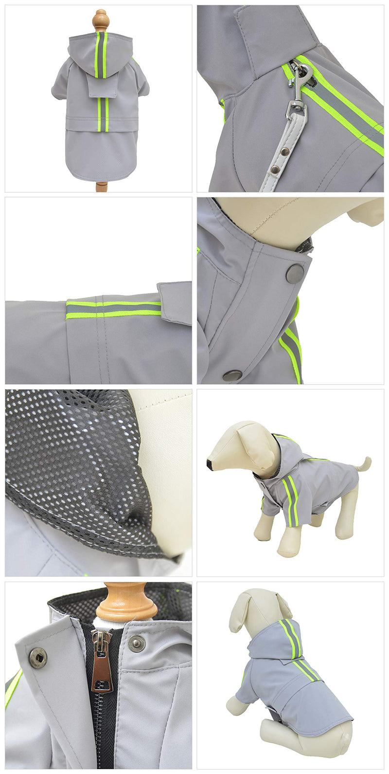 [Australia] - Lovelonglong Fashion Hooded Pet Dog Raincoat, Lightweight Dog Rain Jacket Zipper Closure Rain Poncho with Reflective Strip for Small Medium Large Dogs XXXL (Large Dog ~80lbs) Gray 