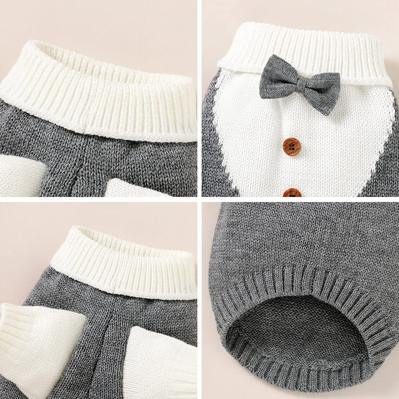 Dog Sweater with Bow Tie Dog Turtleneck Sweaters Knitted Pet Sweater Soft Warm Vest Knitwear Dog Clothes Suit for Fall Winter Cold Weather Small Grey - PawsPlanet Australia