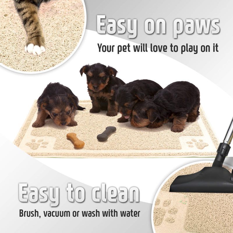 Cavalier Pets, Dog Bowl Mat for Cat and Dog Bowls, Silicone Non-Slip Absorbent Waterproof Dog Food Mat, Easy to Clean, Unique Paw Design Medium (24-Inch) Beige - PawsPlanet Australia