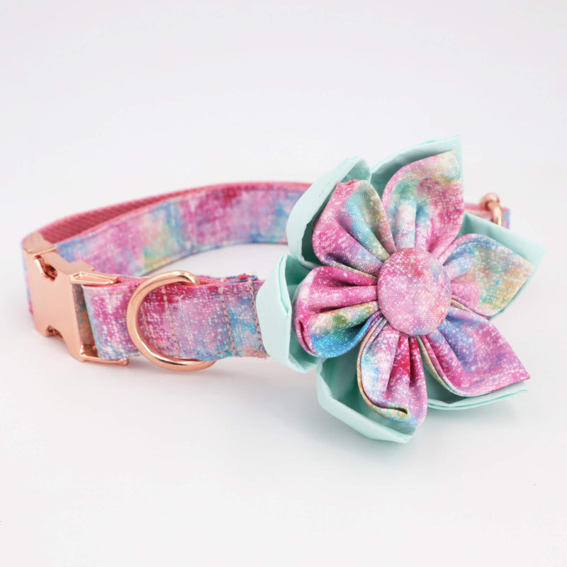 [Australia] - Free Sunday Cute Dog Collar, Girl Dog Collar with Purple Watercolor Design Adjustable with Rose Gold Slide Release Buckle, New Puppy Gifts L 