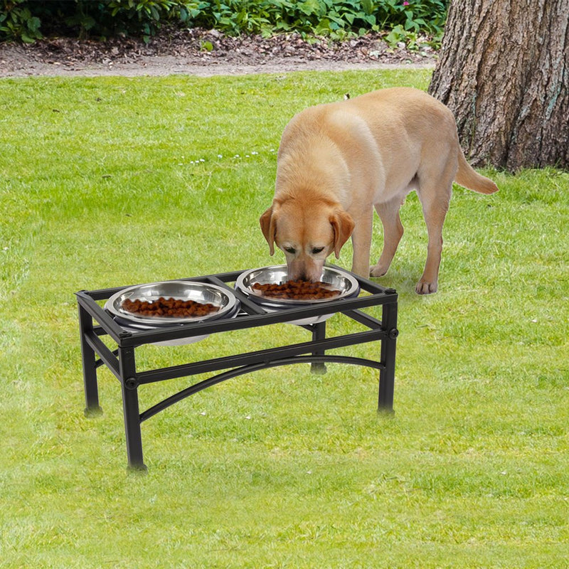 Double Raised Dog Bowl with Stand Stainless Steel Elevated Pet Feeder Dishes Non Spill Water Food Feeding Bowls for Large Dogs (L) - PawsPlanet Australia