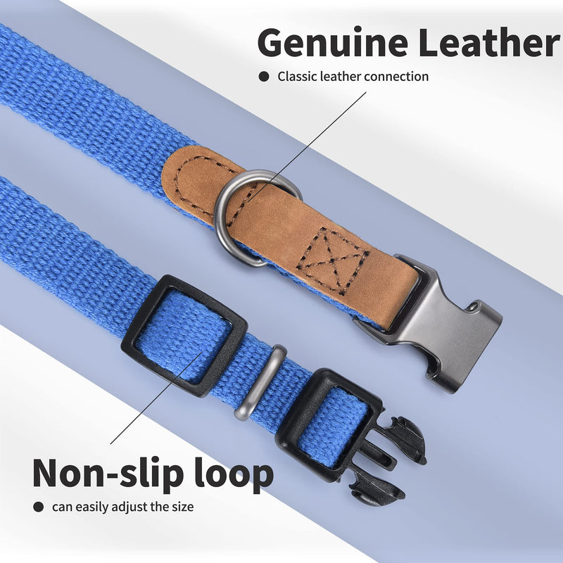 Mile High Life | Leather Dog Collar | Outdoor Simplicity Collection | Soft and Strong Poly Cotton Fabric | Variety Colors | Small Medium Large Dogs(S, Blue ) Small Neck 11"-15" -20 lb - PawsPlanet Australia