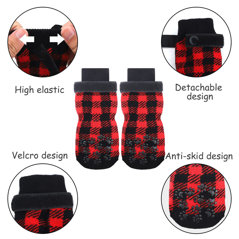 4 Pieces Anti-slip Dog Socks,Anti-slip Dog Paw Protector Dog Boots Non Skid Knit Pet Socks Paw Protectors Boots with Adjustable Straps Dog Shoes Rubber Sole for Pet Indoor Outdoor Walking S - PawsPlanet Australia