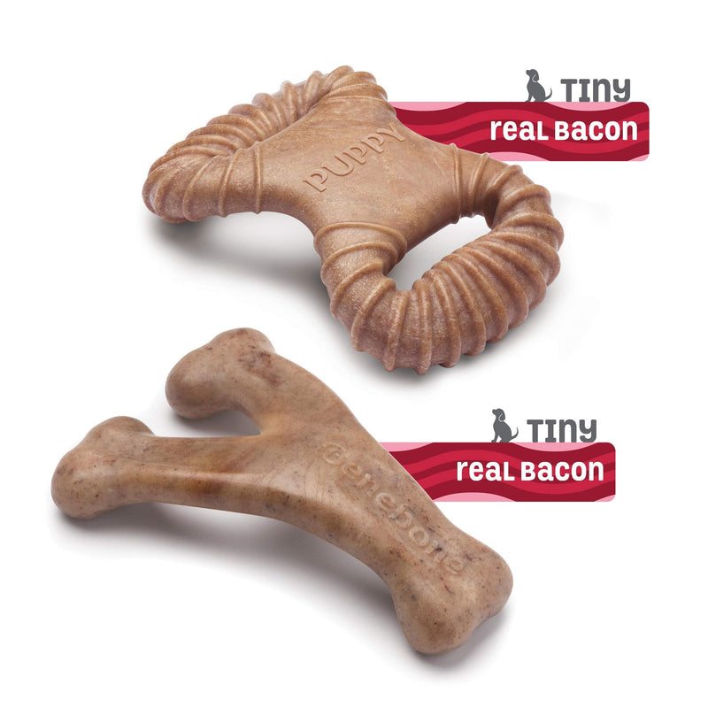 Benebone Puppy Dog Chew Toy, Softer for Modest Chewers, Made in USA Tiny - 2-Pack: Dental Chew/Wishbone - PawsPlanet Australia