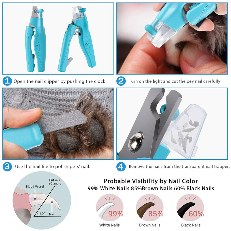 [Australia] - G.C Dog Nail Clippers and Trimmers with LED Light Free Nail File to Avoid Over-Cutting Rechargeable Pet Nail Trimmers Professional Grooming Tools Blue 