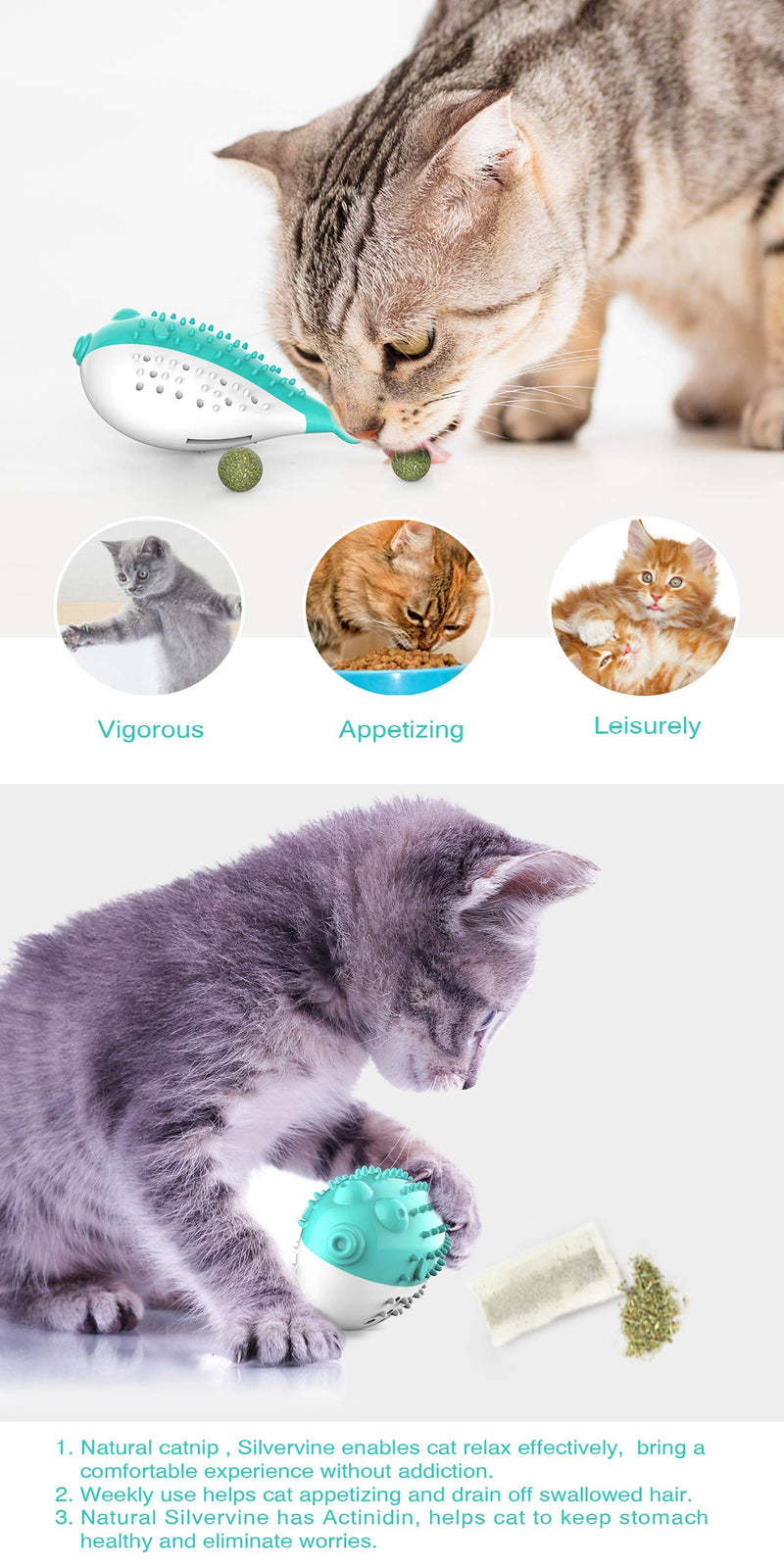 [Australia] - YXD Cat Toothbrush Toys,Interactive Fish Shaped Cat Toy for Indoor Cats Kitten Built-in Small Bell,Cat Toothbrush Nontoxic,Rubber Cat Teething Chew Toys for Molar Venting & Teeth Cleaning (Blue) 