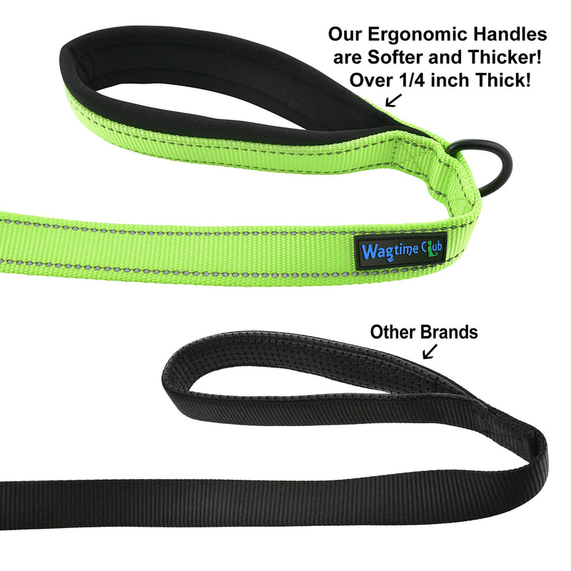 [Australia] - Wagtime Club Soft and Thick 6FT Double Handle Leash for Medium to Large Dogs (Neon Green) 