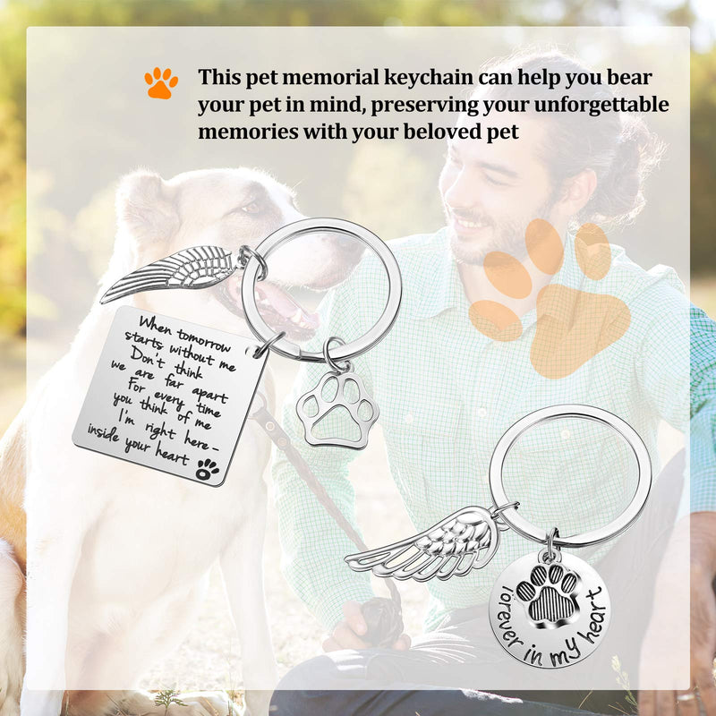 Hicarer 2 Pieces Pet Memorial Keychains Dog Remembrance Keyrings Loss of Pet Paw Keychain Stainless Steel Angel Wings Dog Keyrings for Dogs and Cats - PawsPlanet Australia