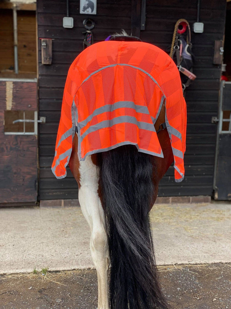 Equipride REFLEX HIND EXERCISE SHEET HI VIZ QUARTER SHEET SADDLE GAP FULL/COB/PONY NEON ORANGE (Full) - PawsPlanet Australia