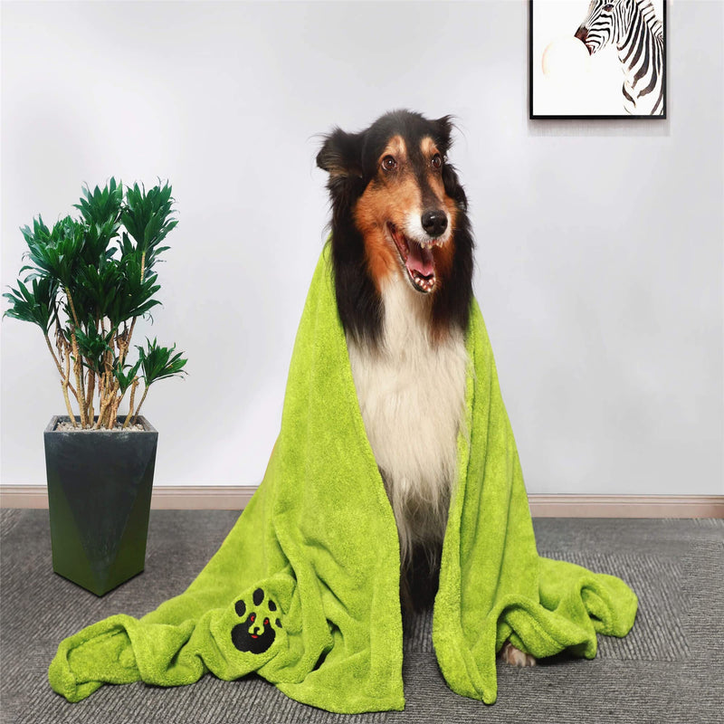 Dogvingpk Dog Towel Super Absorbent Extra Large Soft Microfiber Luxury Dog Towels for Drying Dogs Pet Bath Swimming Grooming Green - PawsPlanet Australia