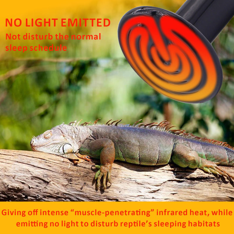 [Australia] - Ceramic Heat Emitter - Reptile Heat Lamp 100 Watt Lizard Heat Lamp Bulb No Light Emitting Snake Lizard Gecko Turtle Snake Lizard Gecko Turtle Brooder Chick Coop Heater 2 Pack,Black 