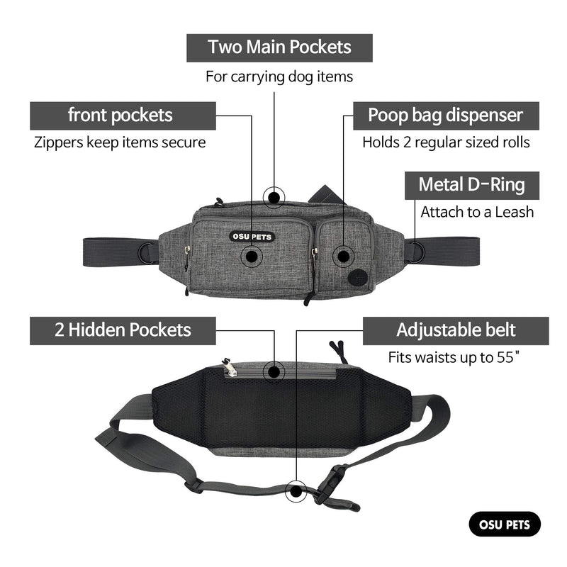 OSU PETS Dog Training Treat Pouch, Easily for Walking with Dogs, Fanny Pack and Waste Bag Dispenser (Black) Black - PawsPlanet Australia