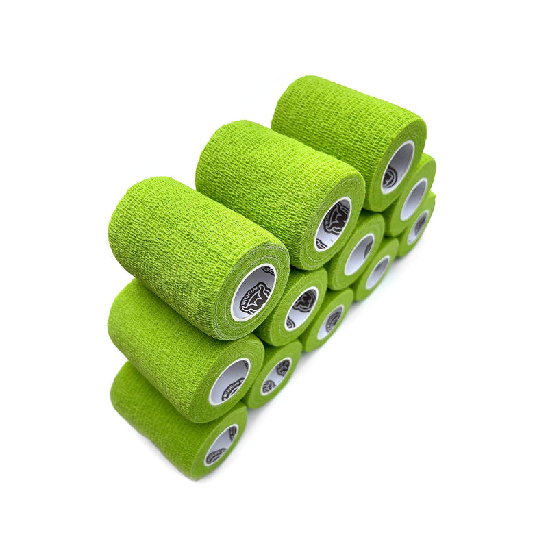 WildCow Vet Wrap Tape Bulk, (2, 3 or 4 Inch) 12 Pack Cohesive Bandage Wraps, Self Adherent Grip Rolls - Solid Colors Grass Green - PawsPlanet Australia