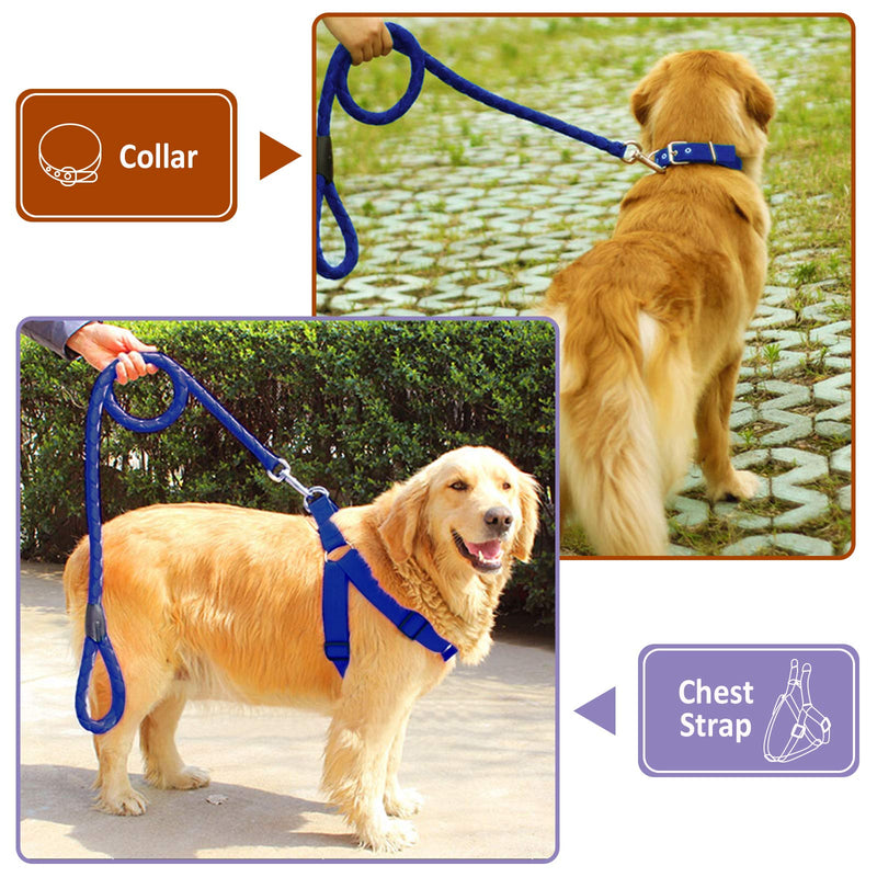 Ousuga Pet Collar Leash Harness Set Padded Soft Breathable Mesh Adjustable Nylon Pull Rope Long Lead Heavy Duty Training Set 3 Pack For Small Medium Large Dog Puppy（Blue） S Blue - PawsPlanet Australia