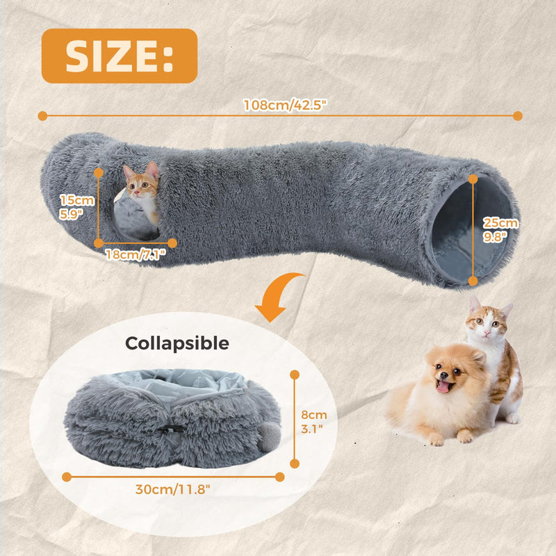 PAWZ Road Plush Cat Tunnel for Indoor Cats, Multifunctional Cat Toy Gray Shape S - PawsPlanet Australia