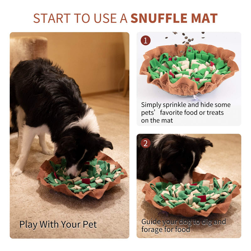 FAT CHAI & MARK Snuffle Mat for Dogs, Enrichment Toys for Smart Dogs, Interactive Food Puzzle Mental Stimulation Toys to Keep Dogs Busy, Adjustable Pet Snuffle Bowl Mat for Slow Feeding Green-Brown - PawsPlanet Australia