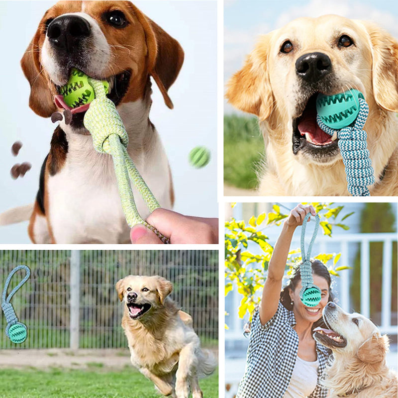 GREMBEB Dog Braided Rope Toy Chew,Puppy Molar Teeth Cleaning Ball,Food Dispensing Tool,Pet Durable Cotton and Rubber Bite Knot Training,Tugging,Chewing,Playing for Small Medium Large Dog (1PCS-Green) 1PCS-Green - PawsPlanet Australia