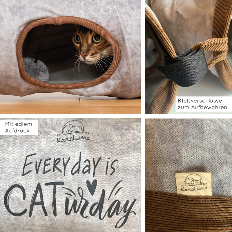 KaraLuna Premium Cat Tunnel 120 x 24 cm I 3 Peepholes & Play Balls I Cat Play Tunnel Foldable Cat Toy Cat Tunnel Rustling Tunnel Cave Roll Cat Tunnel Cat Gray Rabbit XXL - PawsPlanet Australia